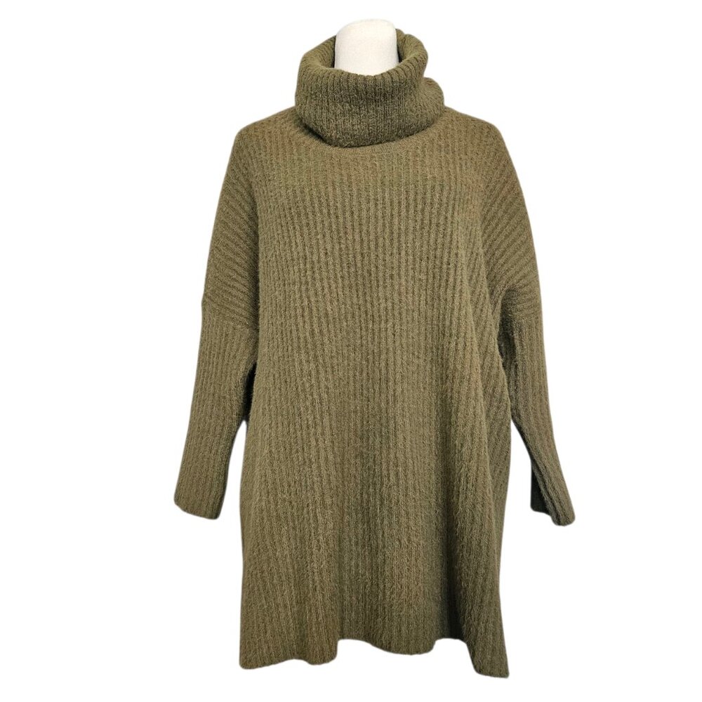 MERSEA Women's Chalet Cowl Neck Sweater One Size Green Rib Knit Lagenlook Baggy
